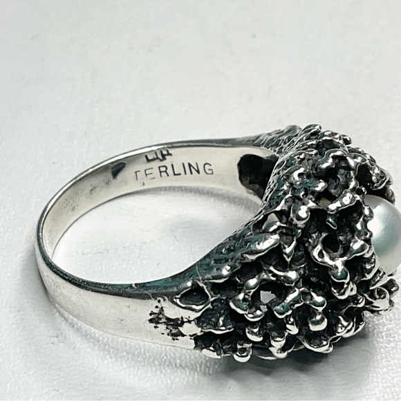 Vintage Pearl Sterling Silver Quality Cast Ring SZ 7 - Picture 5 of 8